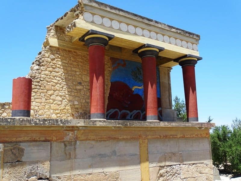 West Bastion with the fresco of the bull at Knossos Palace Crete