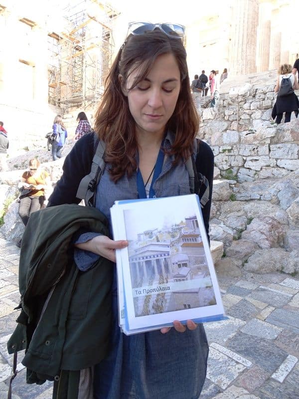 Our guide Ioanna showing us how Propylea used to be in ancient times
