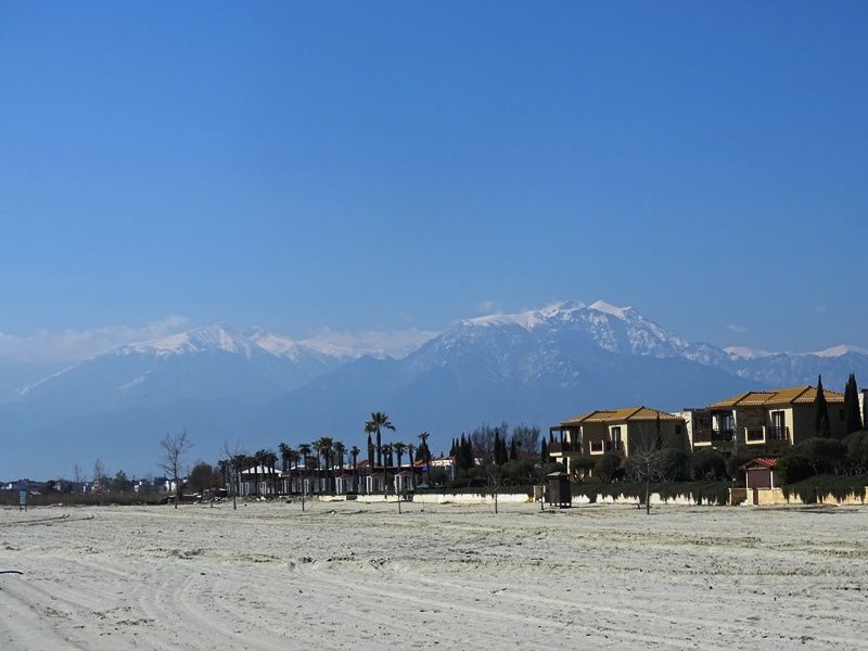 The beach of Katerini with Olympus mountain at the back