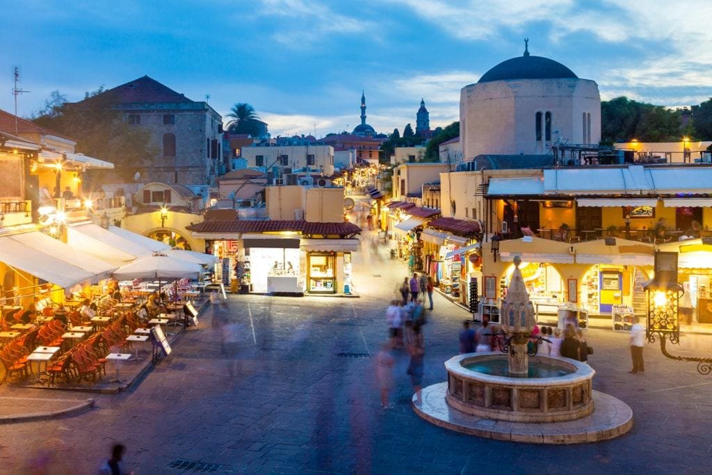 Hippocrates square in the historic Old Town of Rhodes - where to stay in Rhodes