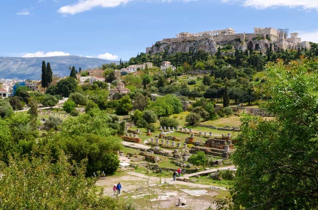 View of Acropolis and ancient Agora of Athens,
