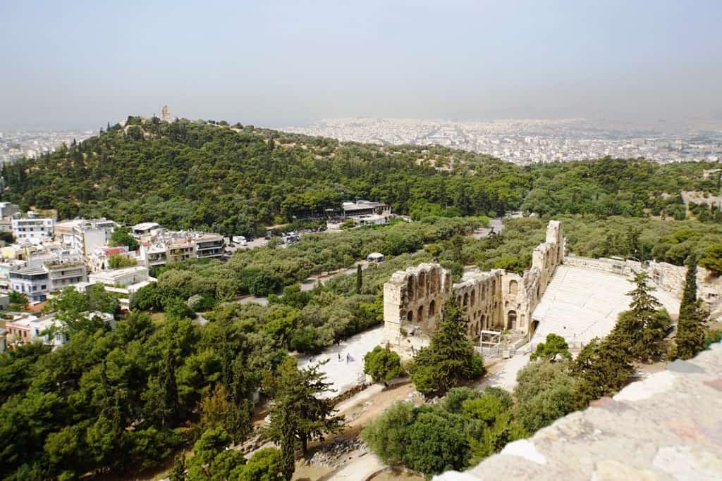 The Oden of Herodes Atticus and Philoppapos Hill as seen from the Acropolis