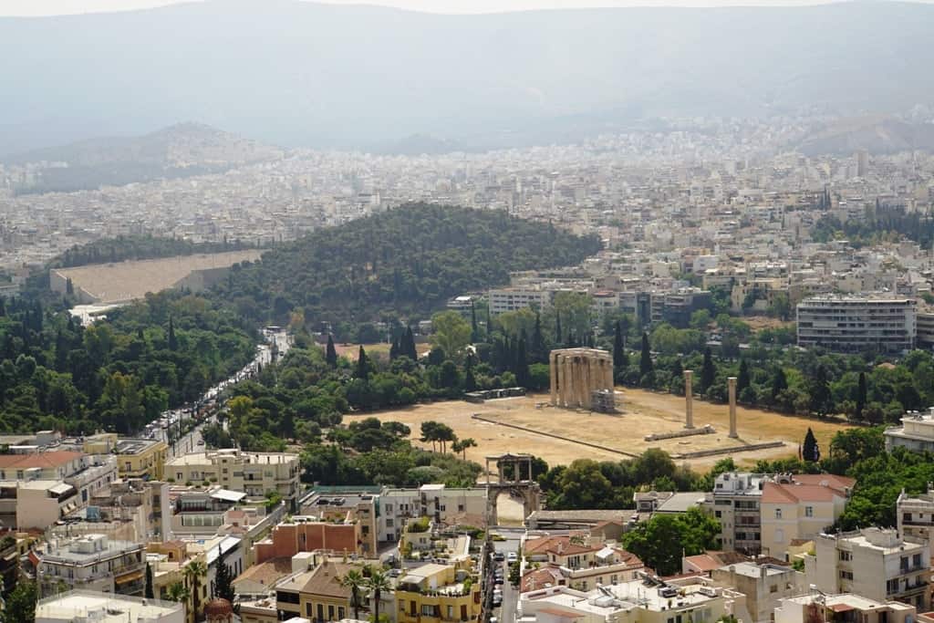 The temple of Olympian Zeus as seen from the Acropolis