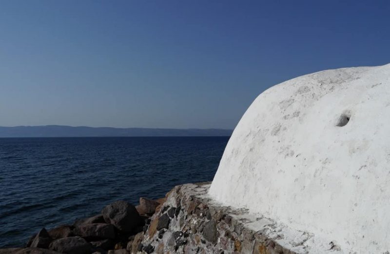 hot springs at efthalou in lesvos, greece
