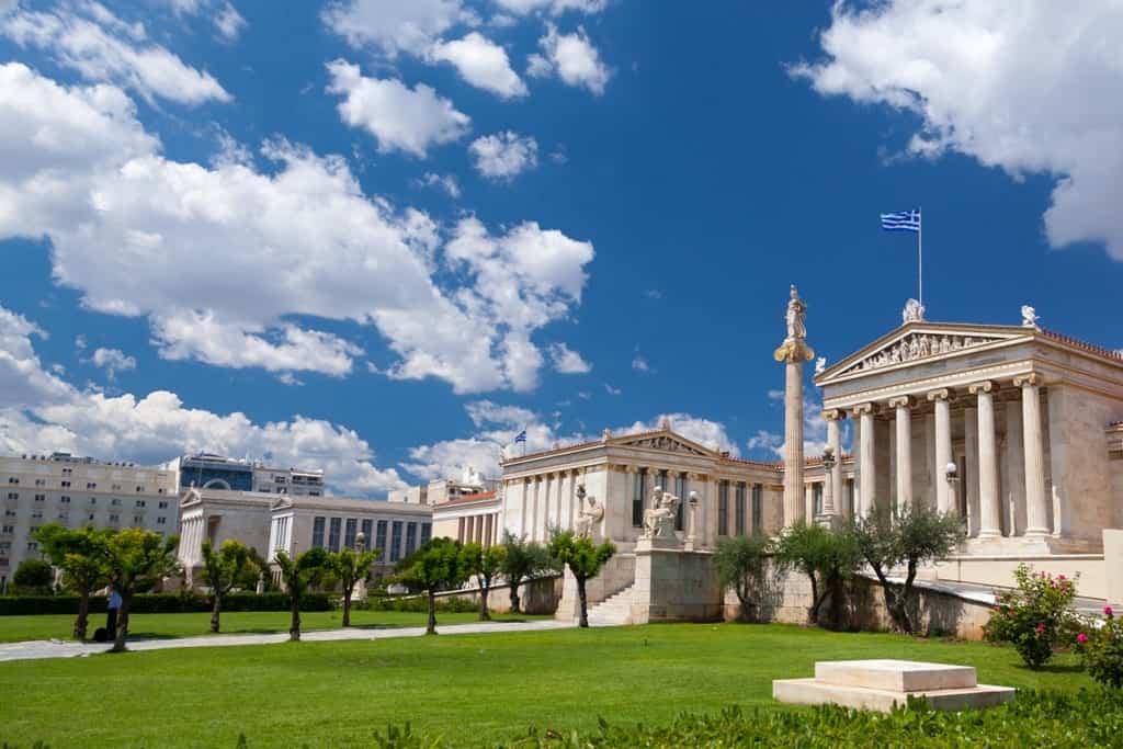 Academy of Athens, and the National Library of Athens, Greece.
 - Famous buildings in Athens