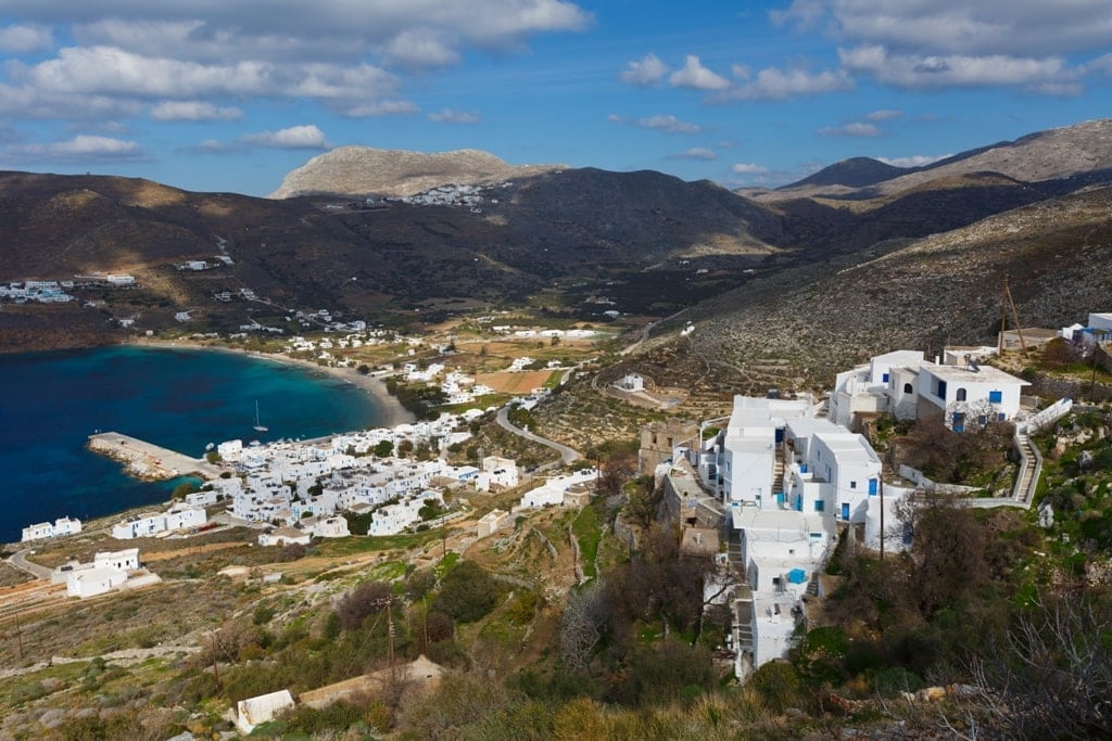 Aegiali Village as seen from a hiking trail in Amorgos - best Greek islands for hiking