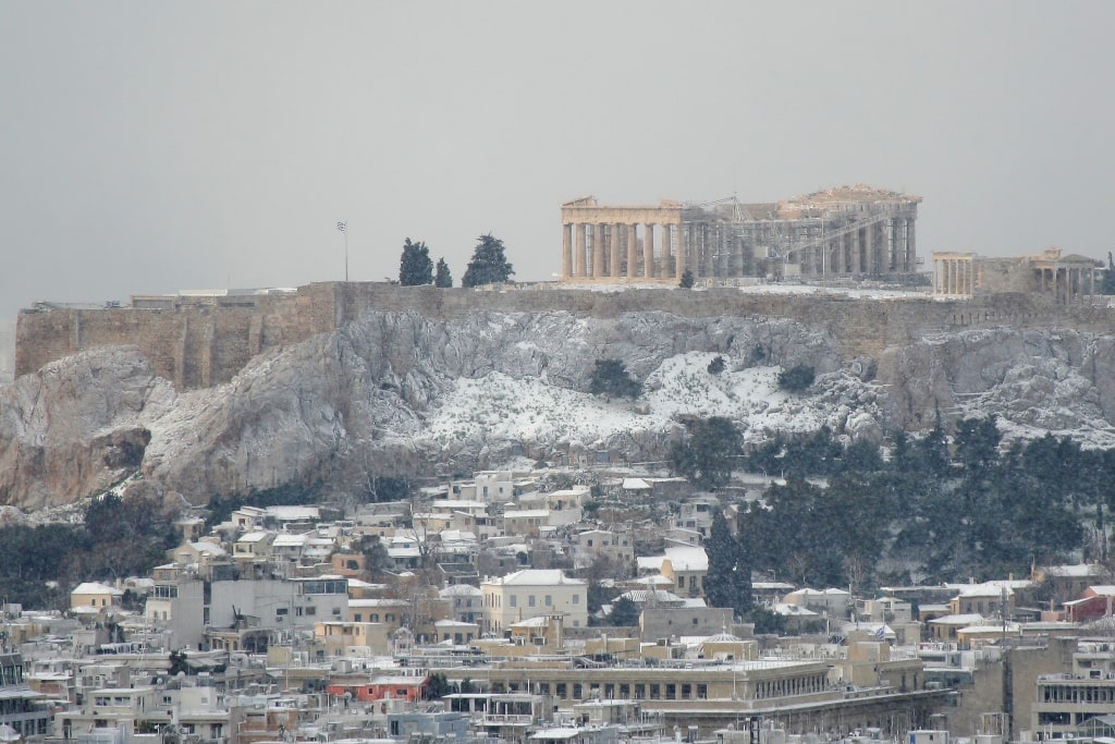 Acropolis under snow - Does it snow in Athens