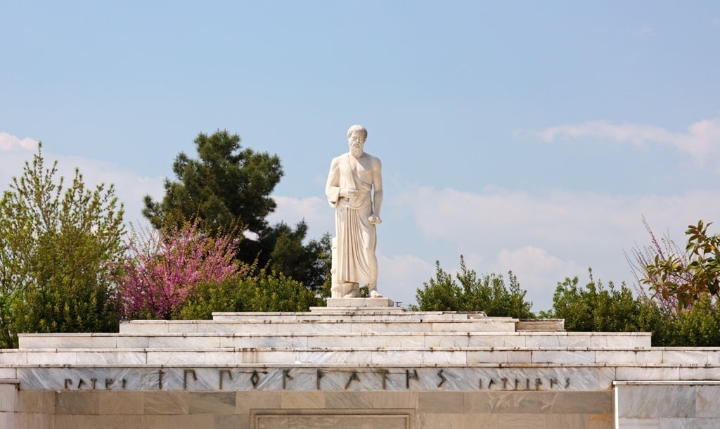 The statue of the father of Medicine, Hippocrates, at the place where he died, city of Larissa, Greece
