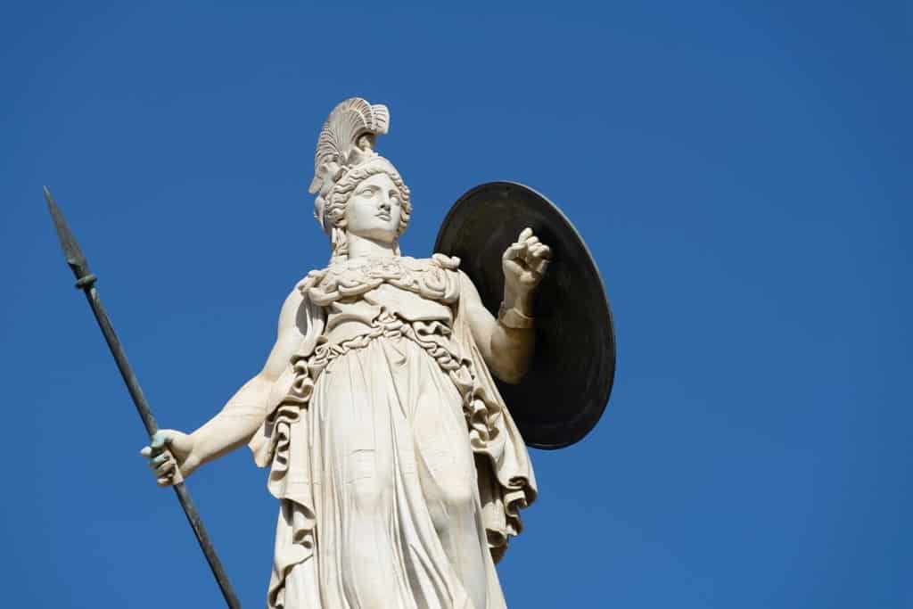 statue of goddess Athena in the center of Athens