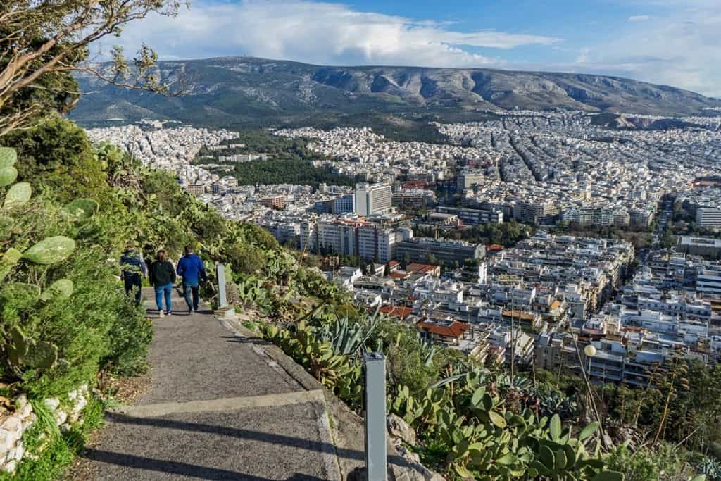 The panoramic view of the city of Athens, Greece from the top of Lycabettus hill.