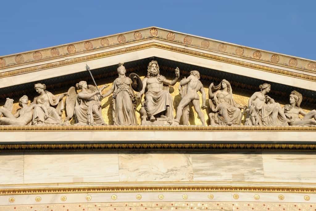 complex of ancient twelve gods on academy building in Athens,