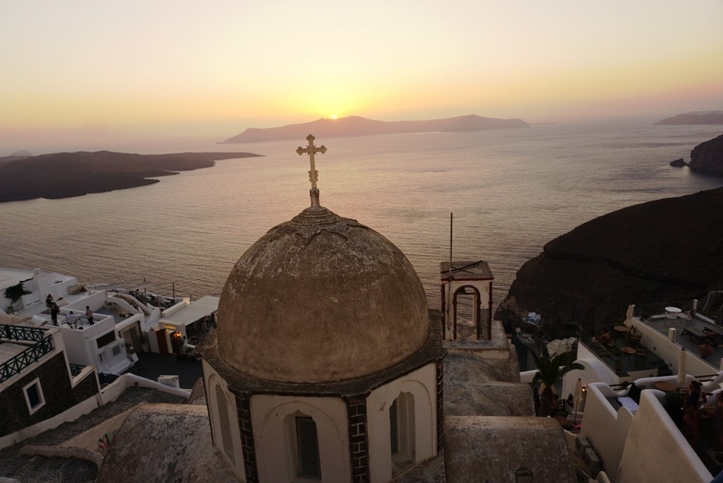 sunset from Fira - one day in Santorini 
