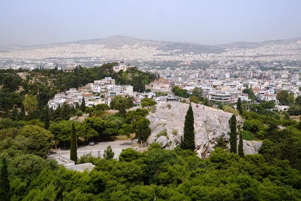 The national observatory and Aeropagus Hill as seen from the Acropolis
