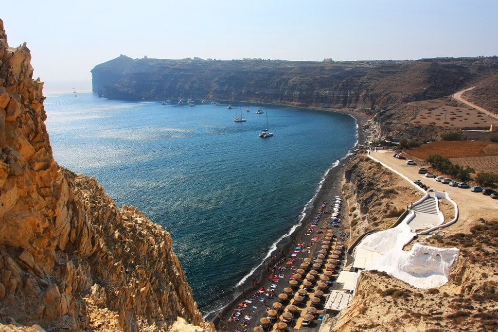 Mesa Pigadia black sand beach in Santorini