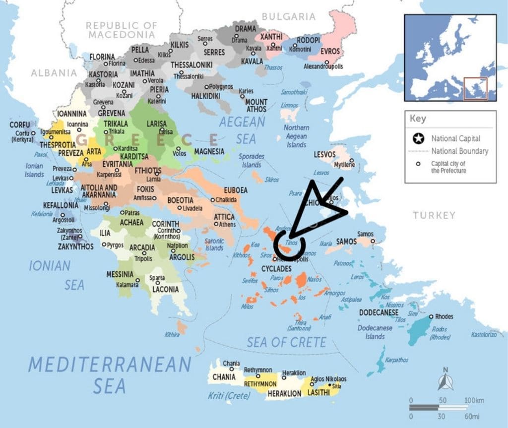 where is Tinos island map