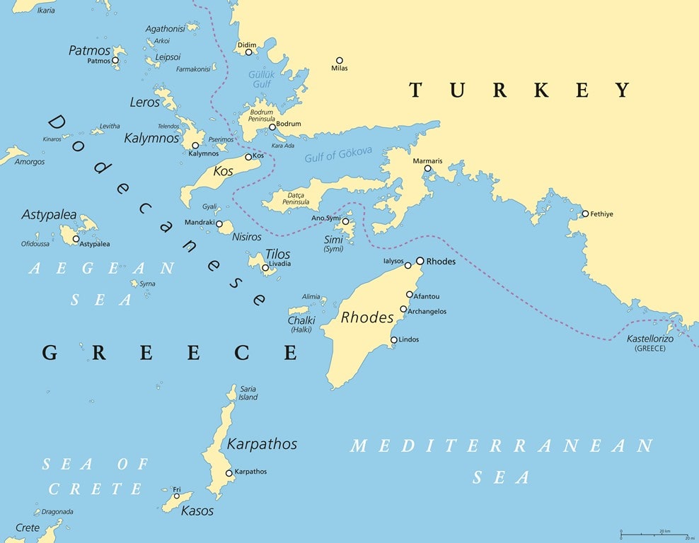 Dodecanese islands map - Greek cluster islands