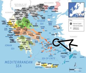 thumbnail image 2 of Greece Historical Flag – Spachides Revolution, Septinsular, Samos, Ikaria, Pindus Coup 2 of 2