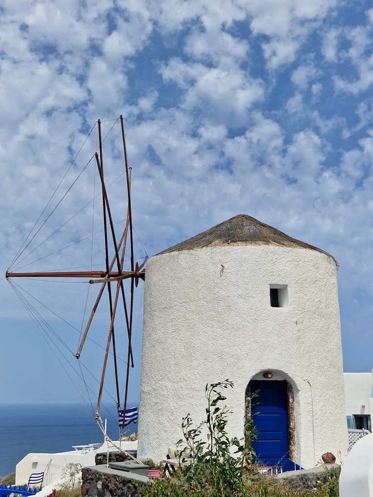 windmills in Oia Santorini