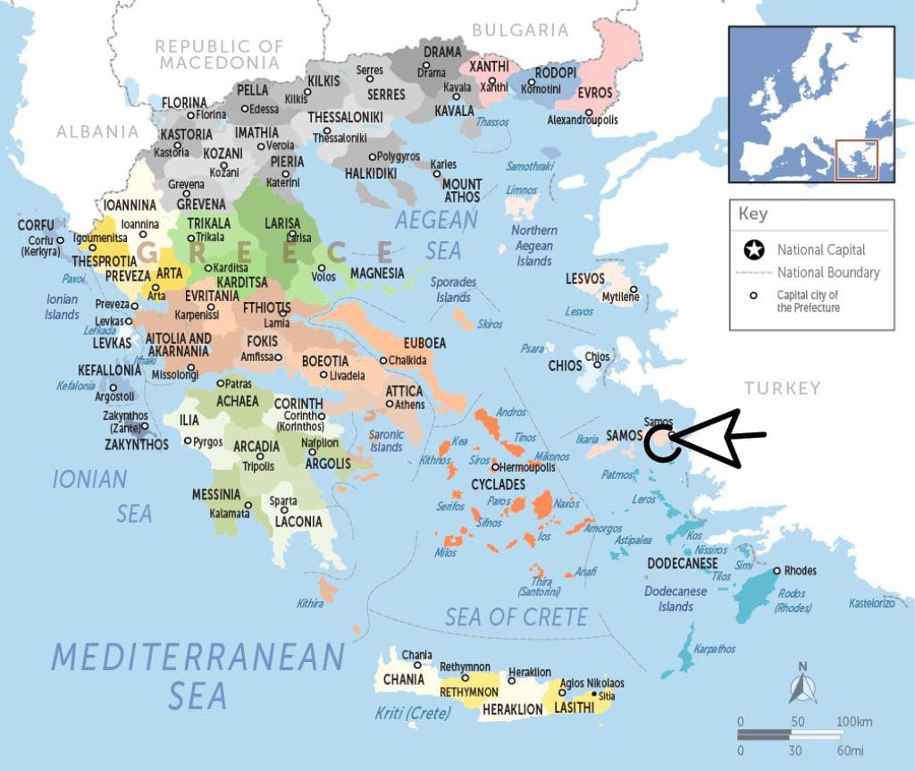 where is Samos map