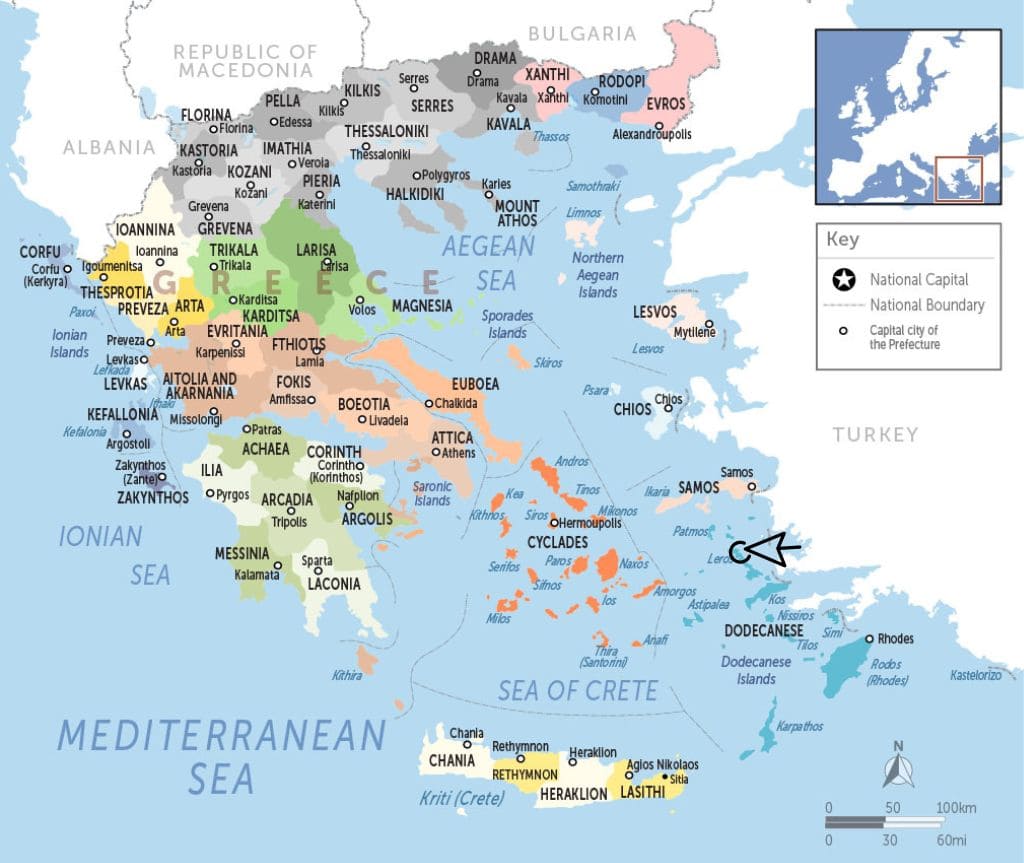 where is Leros island map