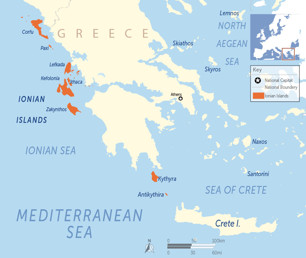 map of the Ionian islands - Greek Island Groups